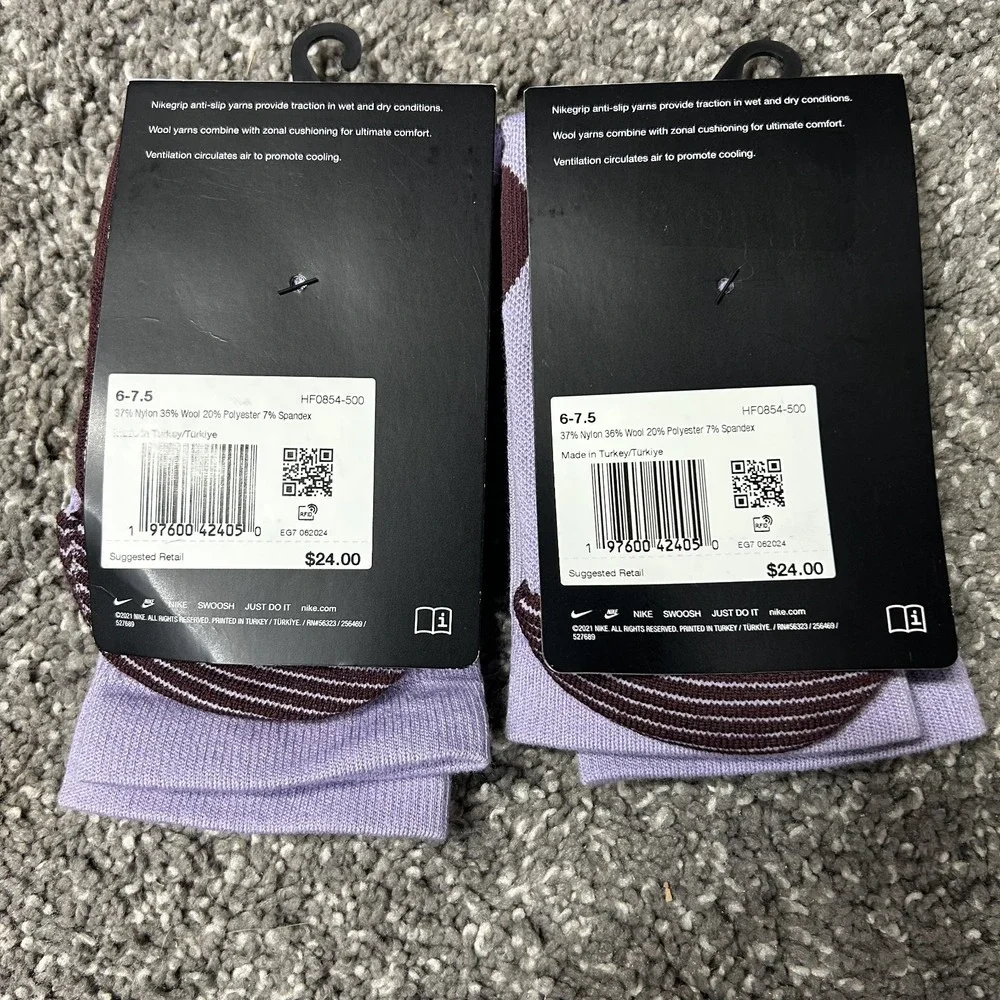 Nike Womens Size 7.5-9 Purple Trail Wool Blend Cushioned Crew Socks 2 Pair